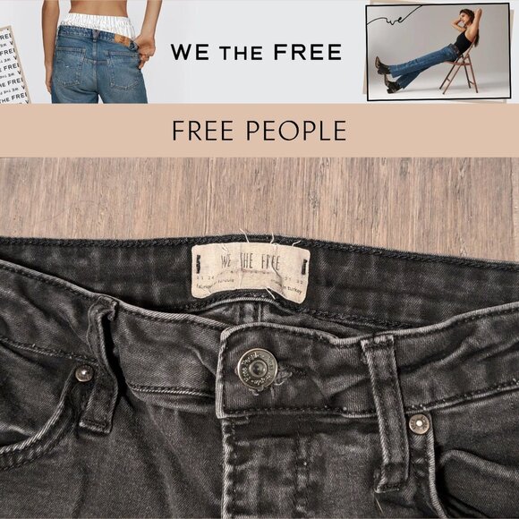 Free People We the Free, Skinny Ankle Jeans, Black, Split Raw Hem, Size 27 - Picture 5 of 12